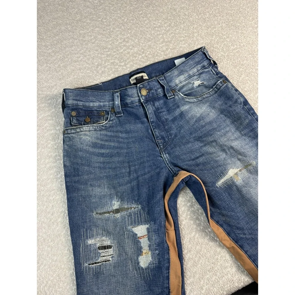 True Religion Ricky Jeans Mens 34x35 Blue Relaxed Straight Camo Distressed Denim